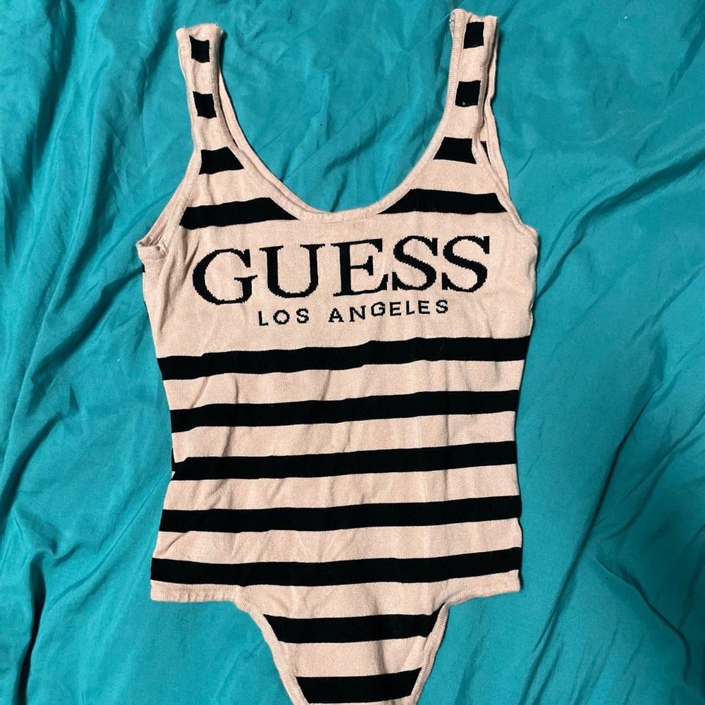 Guess Women's Tank Top - Black and Cream Stripes